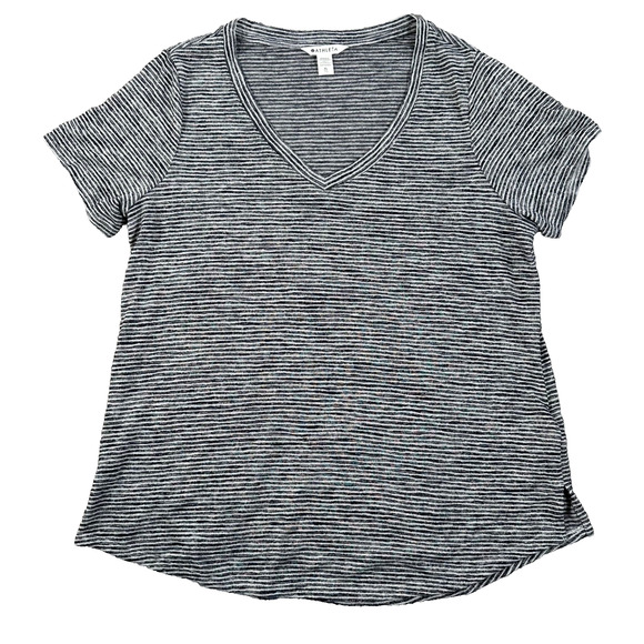 Athleta Tops - Athleta Stripe V-Neck Short Sleeve Tee Shirt Women's XL Blue Gray Knit Stretch